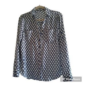 Express Portofino Polka Dot Button Up Slim Fit Blouse